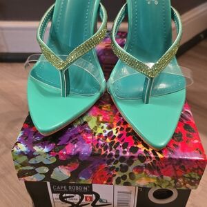 Cape Robbin Green Heels with Rhinestone Detail